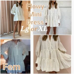 GORGEOUS Fem White Baroque Mini Dress Large/XL Longsleeve